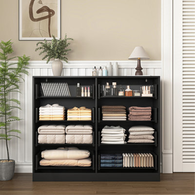 Commode à tiroirs moderne, commode pour chambre à coucher, salon, couloir et vestibule - grande armoire de rangement, panneau de tiroir noir à motifs ondulés