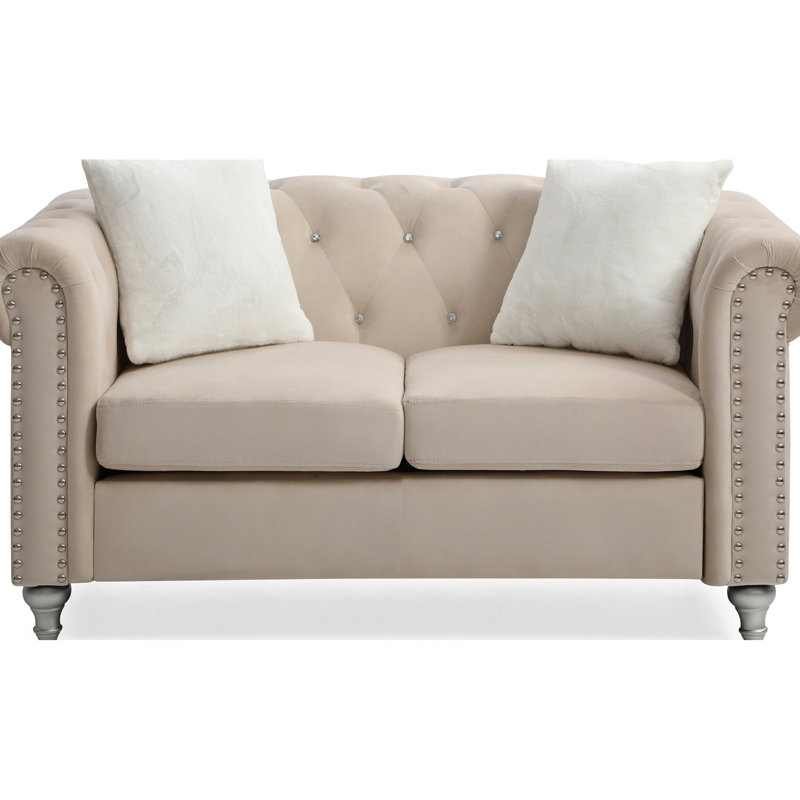 Beige avec attrait moderne et accoudoirs ronds - construction en velours doux, installation rapide