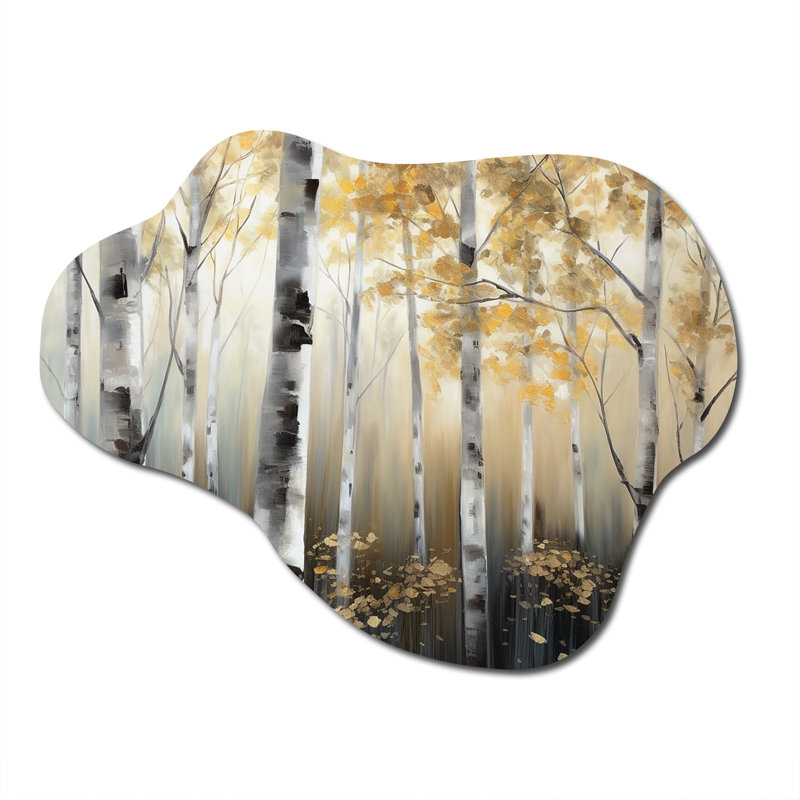 «Birch Tree Dense Forest III - Tree Cloud», impression murale en métal asymétrique gris, H 27 po x l 35 po x P 1 po