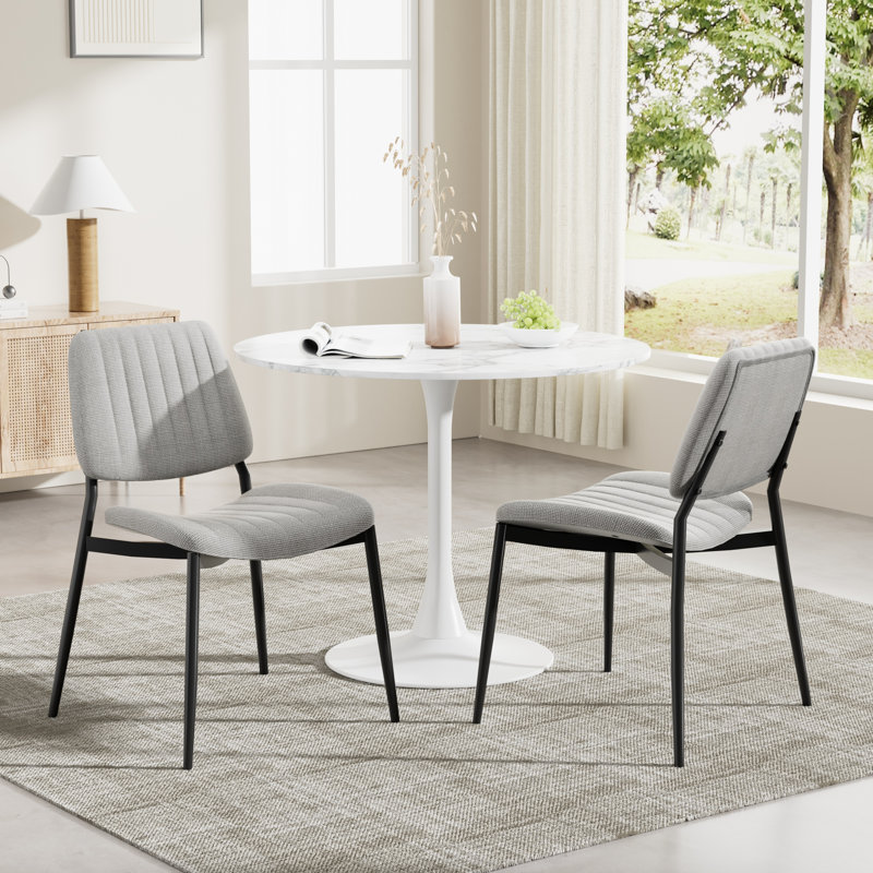 Modern Round 3 Piece Dining Room Table and Chairs Set, Gray, White