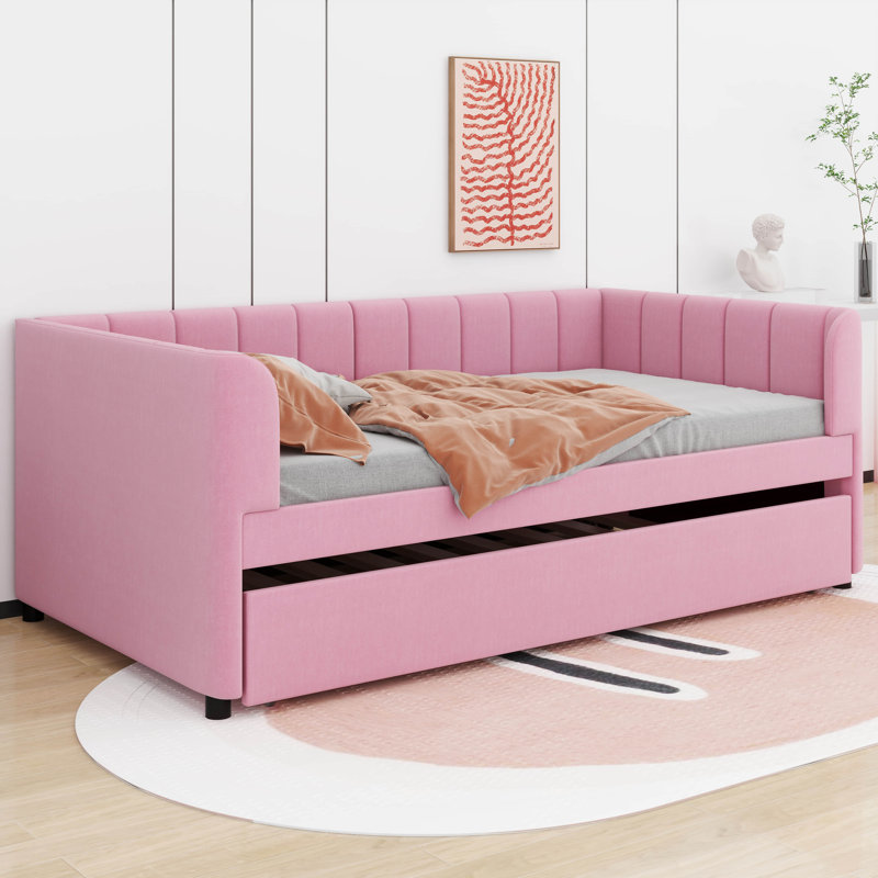 Lit de jour simple rembourré avec couchette, Rose