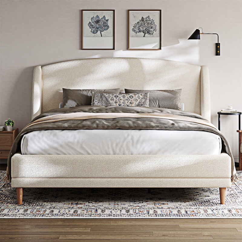 Upholstered Bed Frame With Wingback Headboard