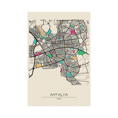 Carte d'Antalya, Turquie par Ayse Deniz Akerman - impression sur toile tendue