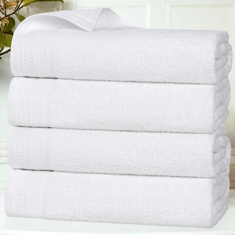 Serviettes de bain en coton mi-lourd à bordure gaufrée texturée, White