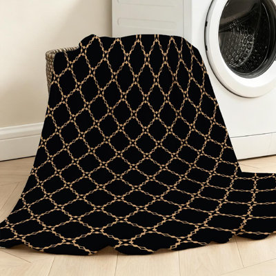 Jeté en molleton noir ultra doux en flanelle, motif en treillis avec imprimé recto