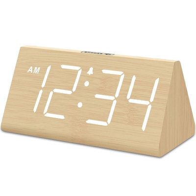 Réveil numérique en bois pour chambre à coucher et bureau, horloge numérique avec grands chiffres