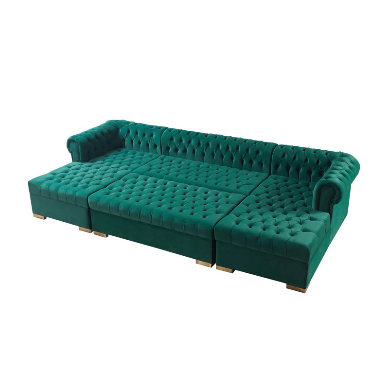 Canapé modulaire et repose-pieds Jelinek, Velours vert