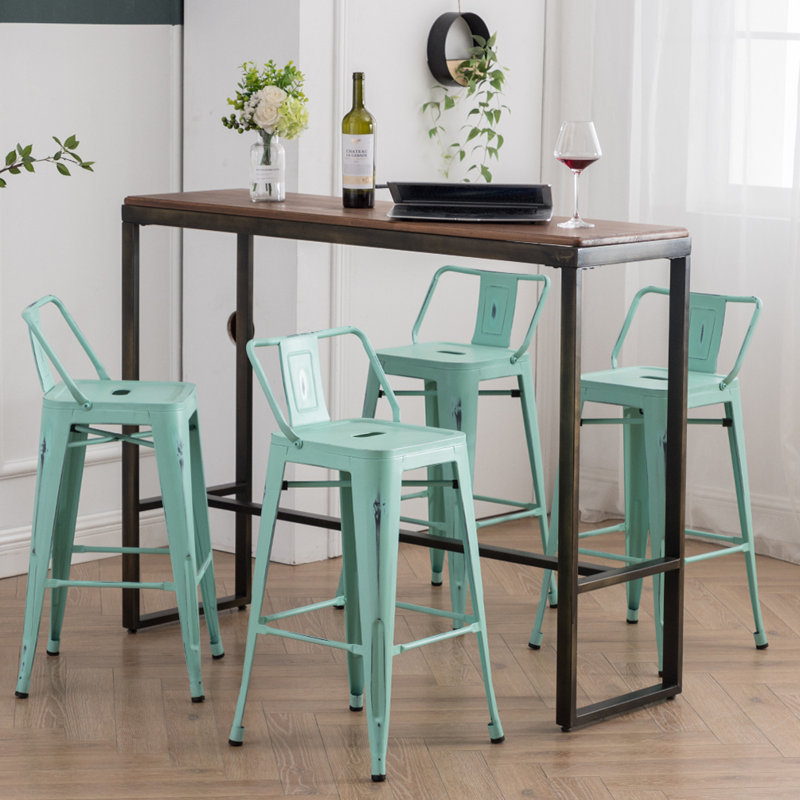 Hartmann Counter Stool with Metal Frame, Distressed Mint Green, Counter Stool (24” Seat Height)