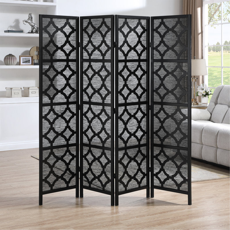 Quarterfoil infused Diamond Design 4-Panel Room Divider, Black