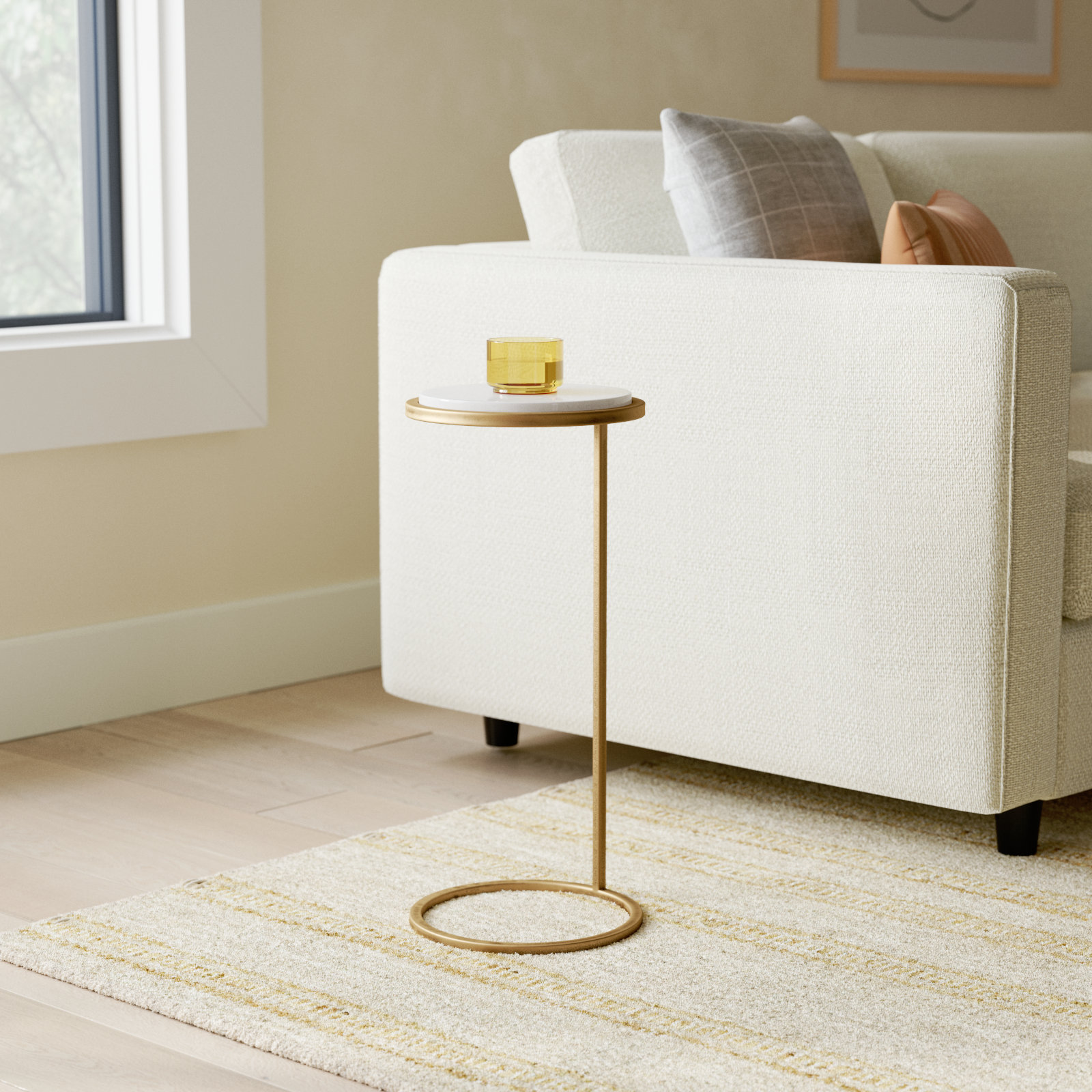 Cinna End Table, White Top/Gold Base