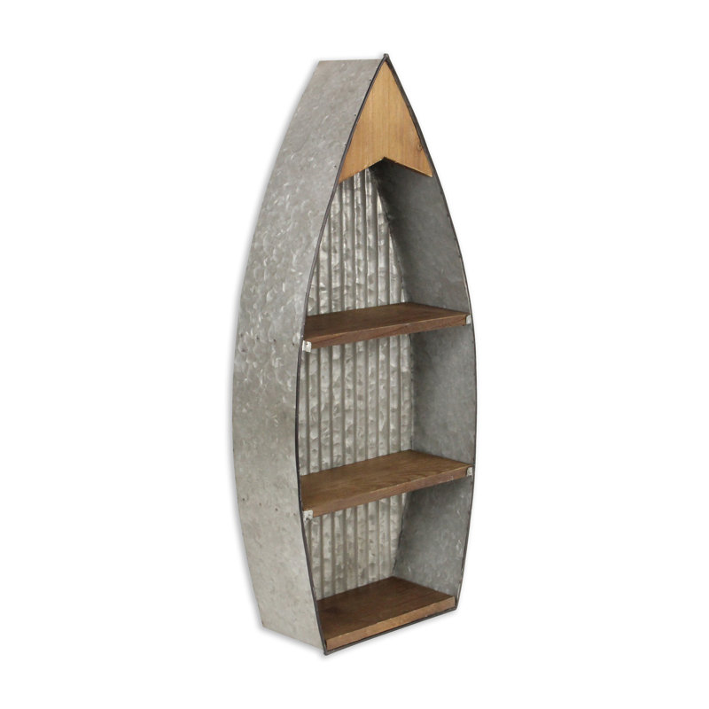 Alessia Galvanized & Wood Hanging Boat Shelf