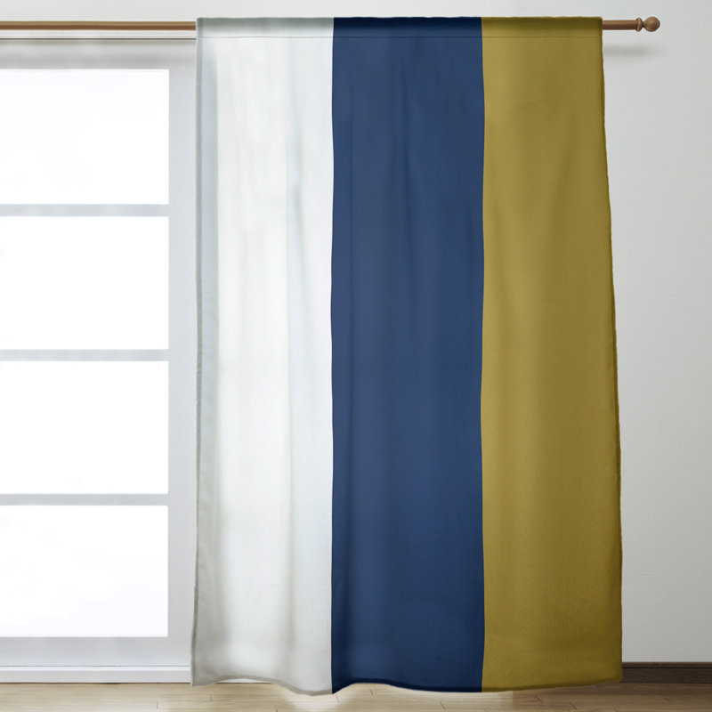 Striped Room Darkening Rod Pocket Single Curtain Panel, Los Angeles Baseball White/Navy Blue/Gold
