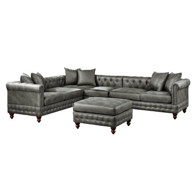 Canapé modulaire spacieux de 4 pièces avec canapé réversible, méridienne et gris respirant