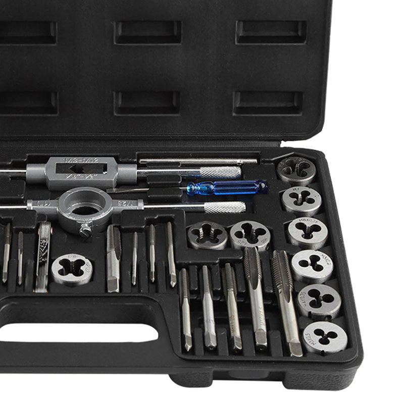 Ensemble de tarauds et de matrices, écrous à vis M3-M12 de 40 pièces avec clés à fil et outils manuels robustes