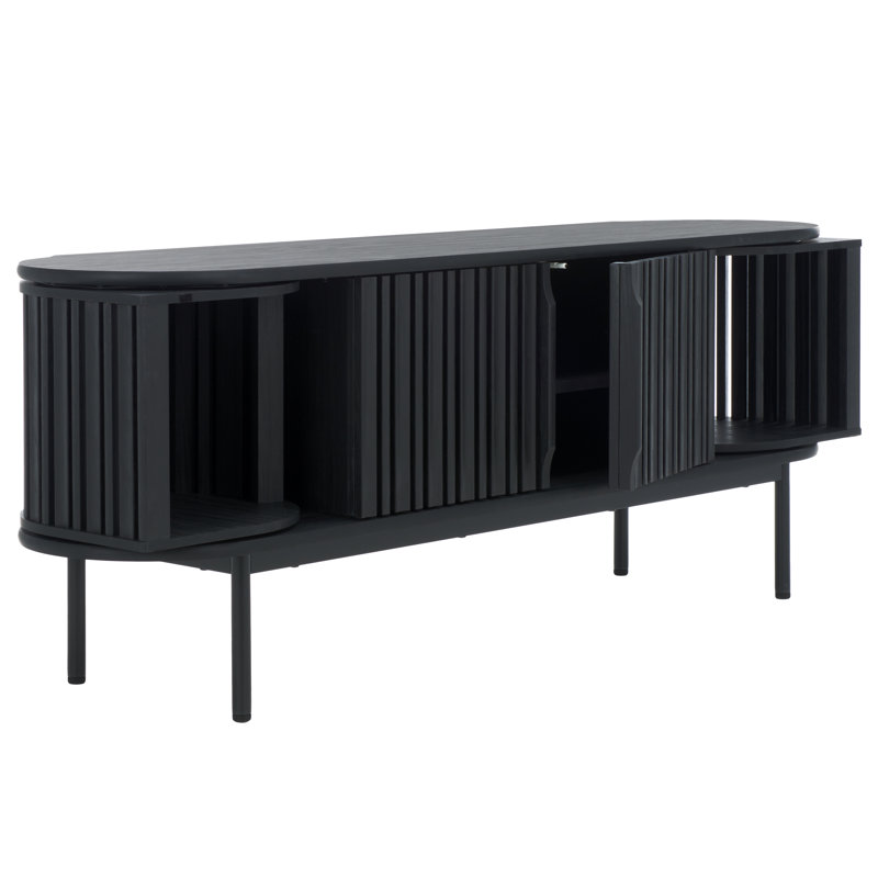 Cardine 4-Door Oval TV Stand with Fluted Detailing, Black