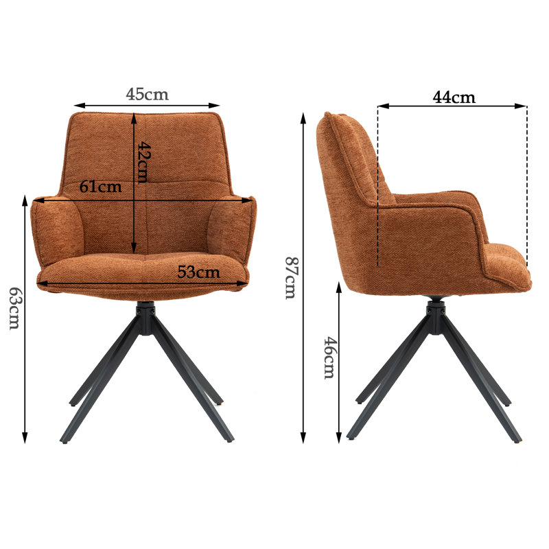 360° Swivel Dining Chairs Set Of 2, Modern Upholstered Armchairs With Ergonomic Back Support, Sturdy Metal Legs For Kitchen & Dining Room