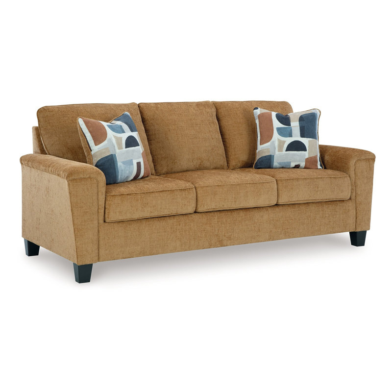 Erin Sofa, 2 Accent Throw Pillows, 89 Inch Plush  Polyester, Light Brown