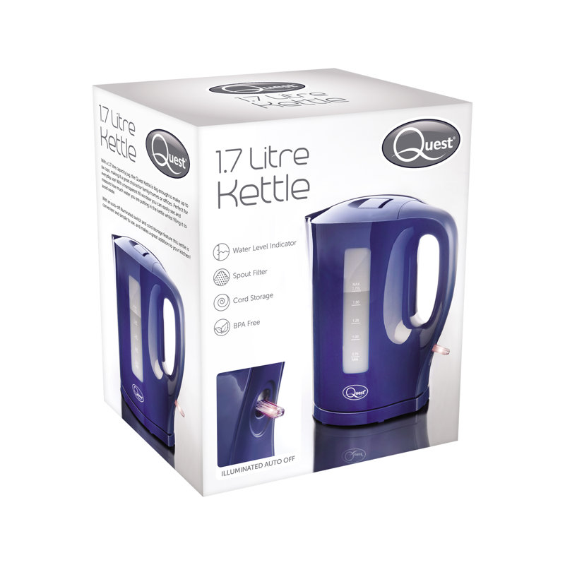 Quest 1.7L Plastic Electric Tea Kettle, Navy