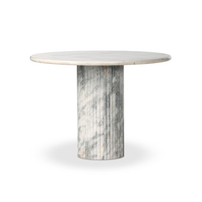 Emefu Round Dining Table 42"-Polished White Marble W/ Sealant