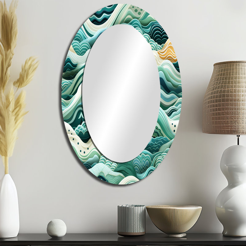 Design Art Coastal Chevron Green Waves Pattern - Coastal Mirror, Green ...