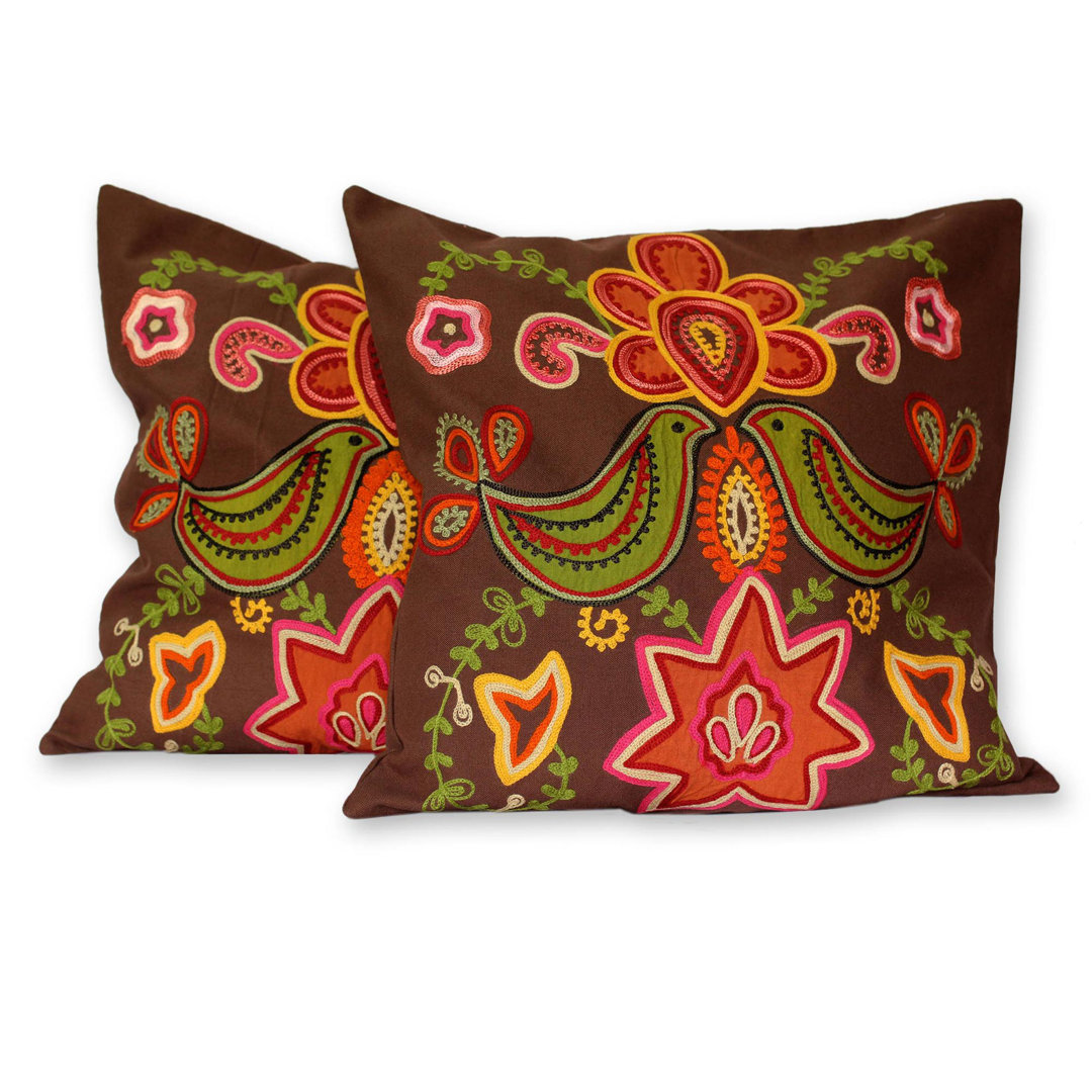 Embroidered Cotton Pillow Cover (Set of 2) Novica