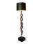 80" Polished Horn Floor Lamp - Embossed Brown Leather Base - Black & Gold Paper Shade