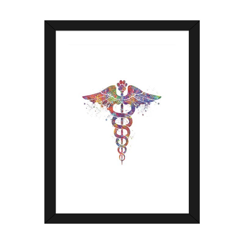 «Caduceus Vet Paw» - Impression, H 24 po x l 16 po x P 1 po, Papier noir