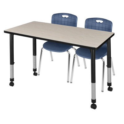 Regency Kee Mobile Adjustable Classroom Table & 2 Andy 18 in. Stack Chairs