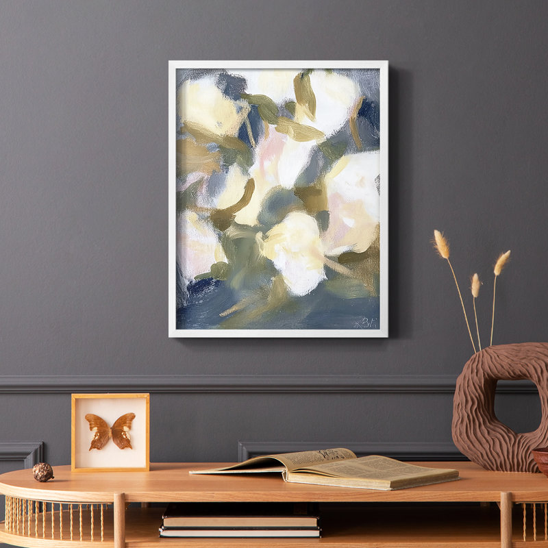 Série FLORAL DCLVI - reproduction encadrée de qualité supérieure - prête à être accrochée - aucun clou requis, Blanc
