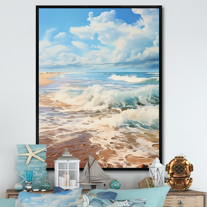 Paysage de plage minimaliste IV, H 32 po x l 16 po x P 1 po, Cadre flottant noir