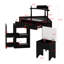 Bureau de maquillage triangulaire avec multiprise, tiroir de rangement et tabouret assorti