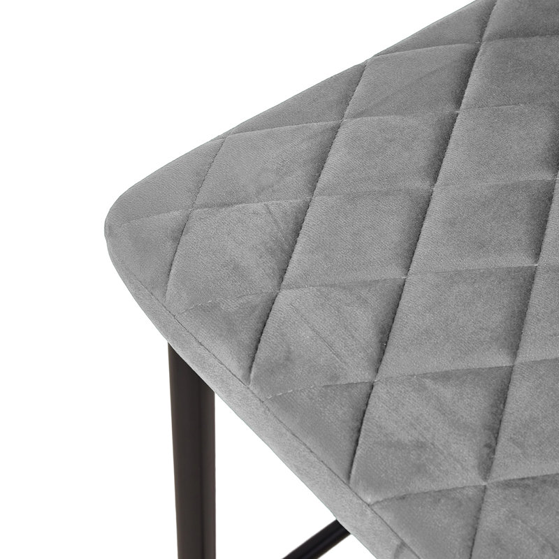 2pcs Velvet Upholstered Counter Bar Stools Dining Chairs, Gray