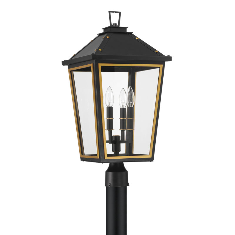 Poteau d'extérieur 4 lumières Hawkins noir mat + or texturé Hawkins