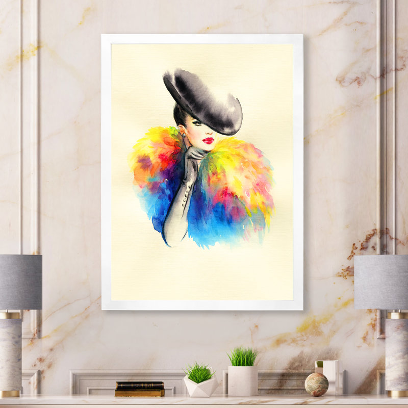 Jaune, portrait d'un élégant mannequin III - œuvre d'art sur toile Glam, H 44 po x l 34 po x P 1,5 po, Cadre photo blanc