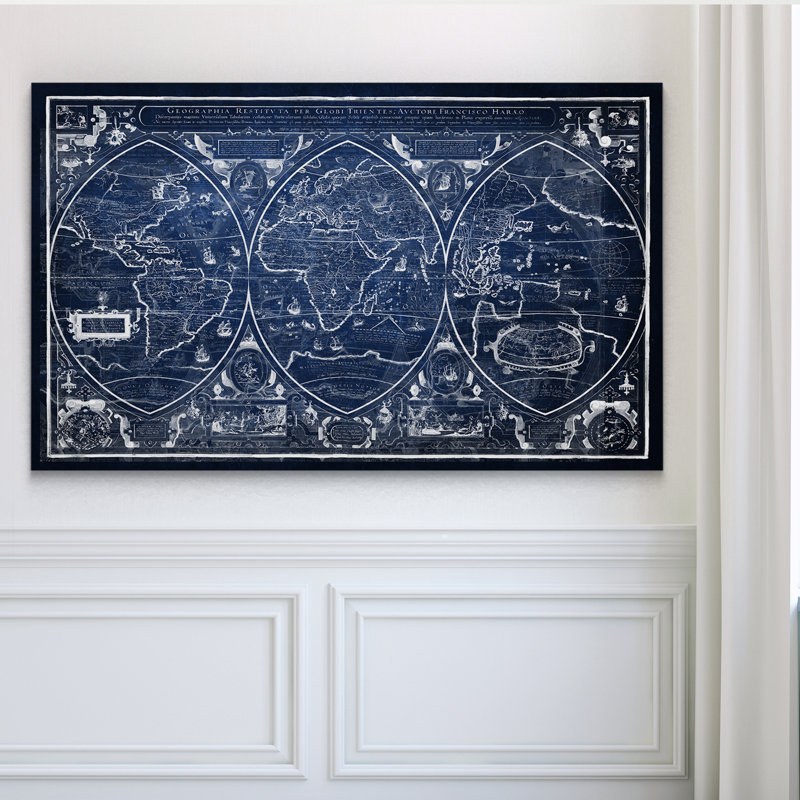 « rétro carte du monde iii », impression, H 32 po x l 48 po x P 1,5 po, Toile tendue