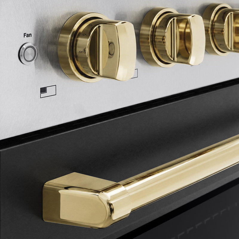 ZLINE Autograph 36 in. Satin Stainless Paramount Induction Range with Black Door & Bronze Accents, Polished Gold