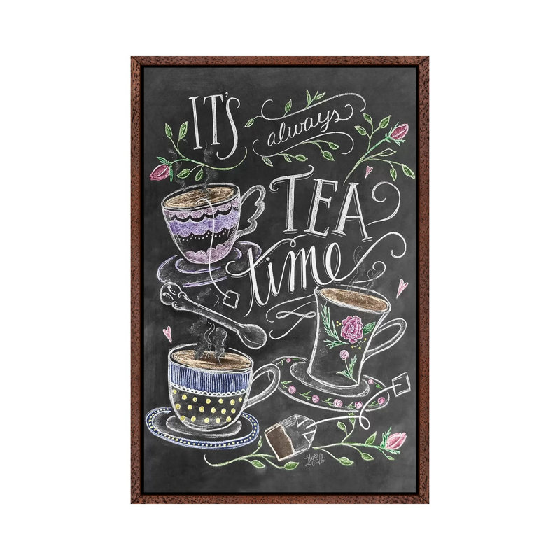 It’s Always Tea Time - Print on Canvas, 66.04cm H x 45.72cm W x 3.81cm D, Classic Brown Wood Floater Framed