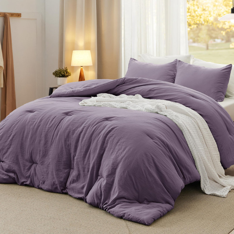 Bedsure Reversible Prewashed Comforter Set, King Comforter + 2 Standard Pillowcases, Grayish Purple