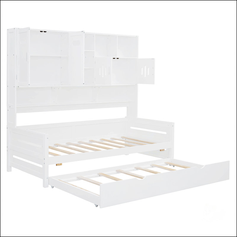 Lit de jour en bois avec couchette, Lit simple, Blanc