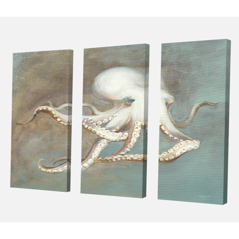 « octopus trésors from the sea », peinture multi-pièces sur toile tendue, H 28 po x l 36 po x P 1 po