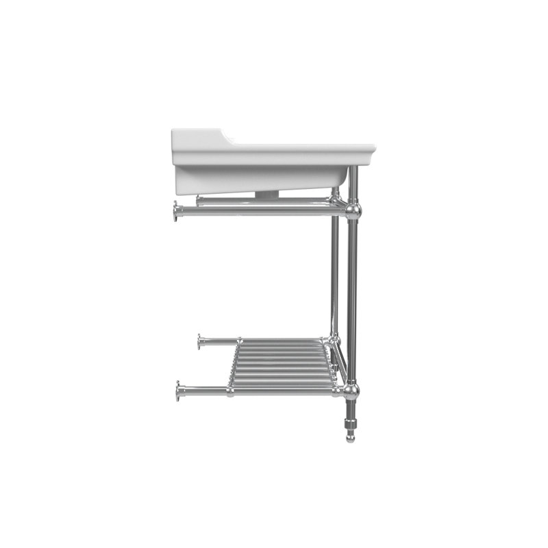 Gloss White Fireclay Rectangular Console Bathroom Sink with Overflow, Single, Chrome
