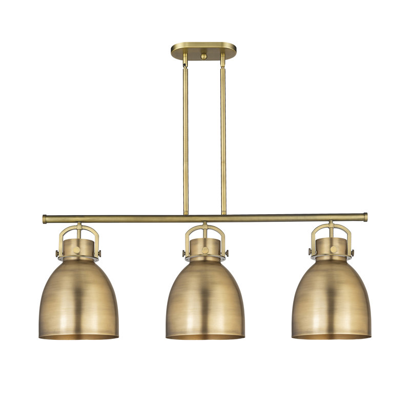 Luminaire suspendu pour îlot de tige en métal 3 lumières 10 po Newton, Laiton brossé, Laiton brossé