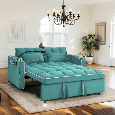 Foldable Futon Sofa Bed - Adjustable, Easy Assembly, with USB & Phone Stand, 2 Pillows Included