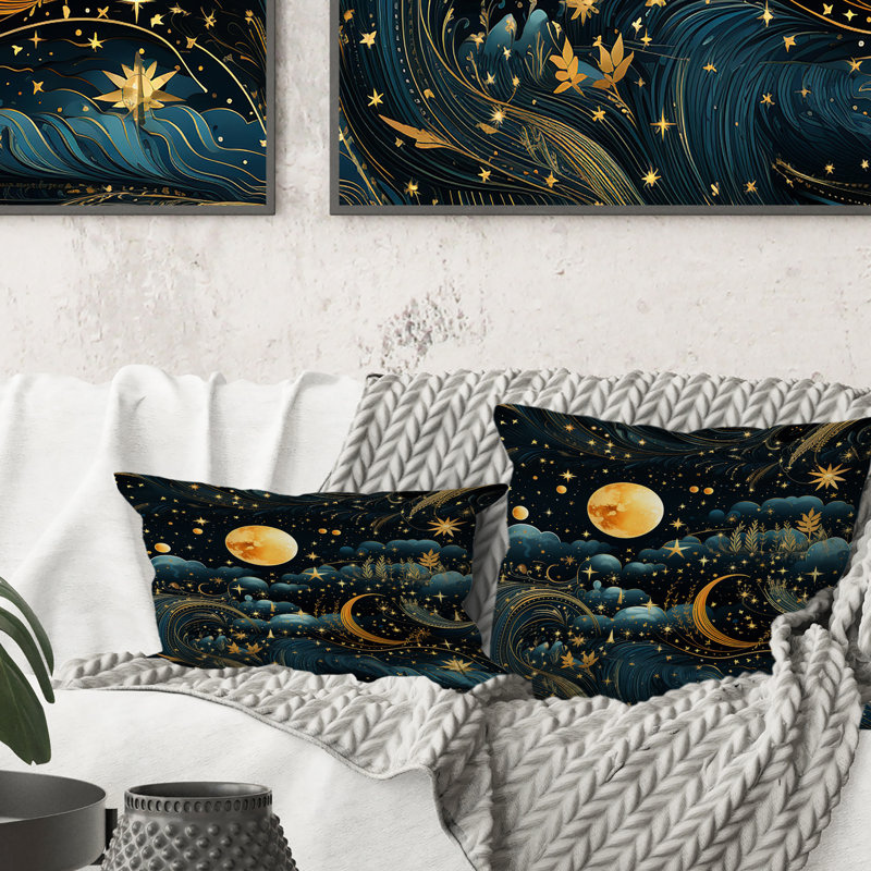 Blue Celestial Boho Pattern - Throw PillowAbstract Coral Reef Multicolor Azure - Throw Pillow