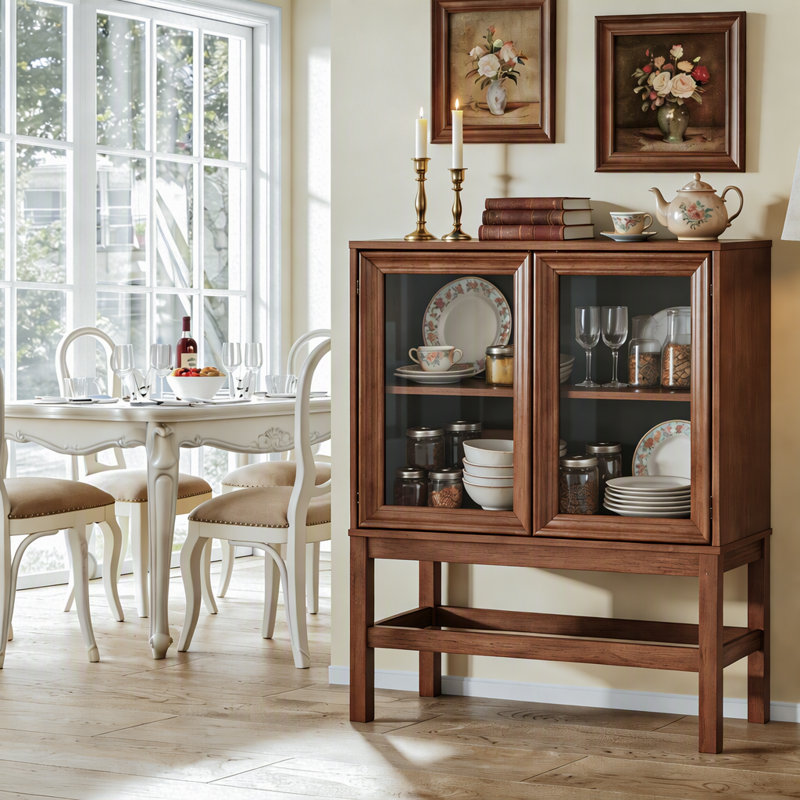 Mid Century Modern Sideboard Buffet Cabinet With Storage For Dining Room, Living Room, Walnut