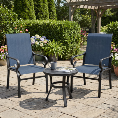 Haughton 3pcs Patio Bistro Set With 2 Textilene Chairs, 1 Side Table, Powder Coating