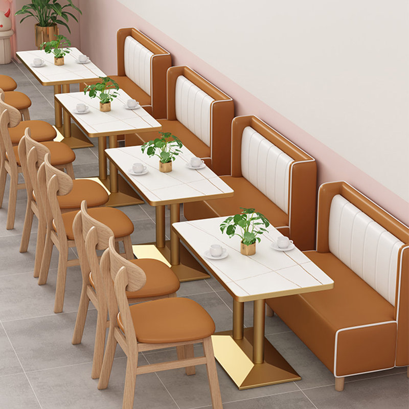 Restaurant Cafe Snack Bar Dessert Shop Bench Leathaire Upholstered Bench, Brown/White