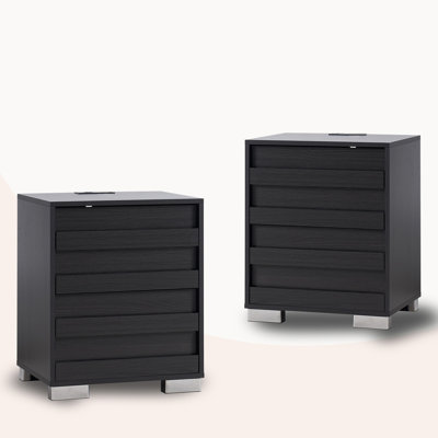 Louby Farmhouse Nightstands With Charing Station, Black