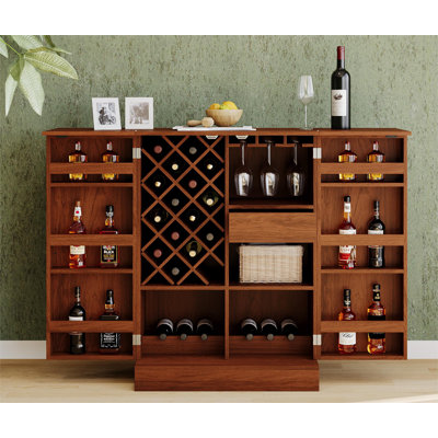 Fold Out Home Bar Cabinet with Storage & Table