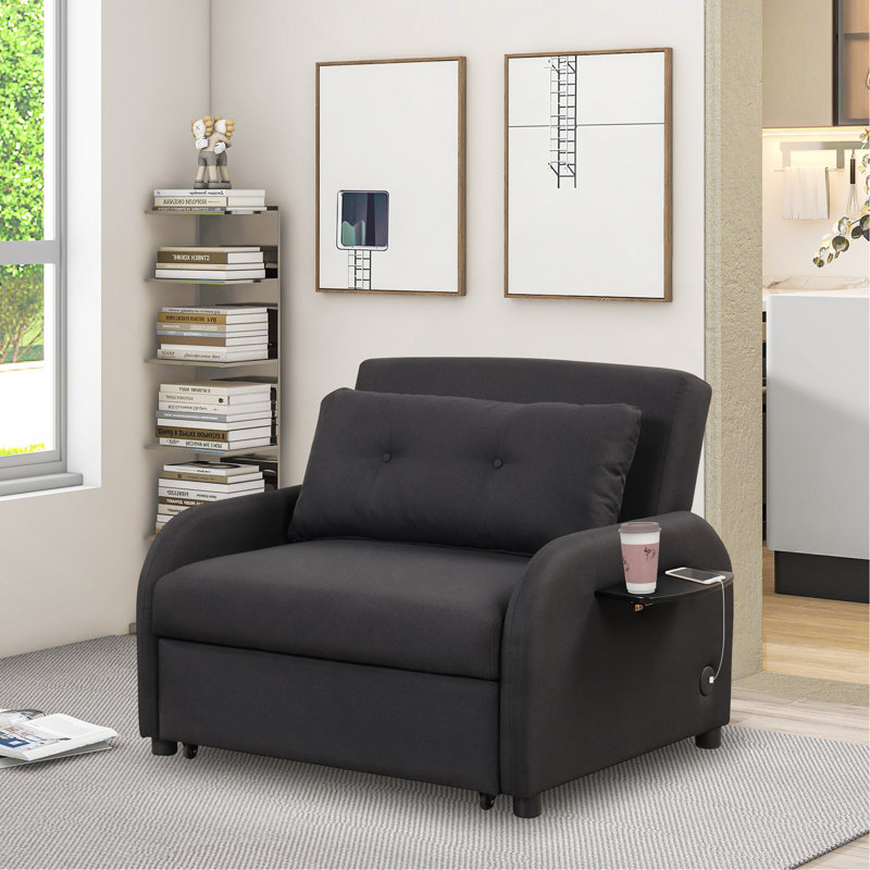 Julianne 41.5'' Round Arm Sleeper Sofa,sofa,couch, Black Linen
